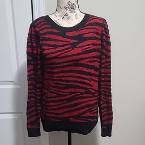 Philosophy Tiger Stripe Pattern Soft Sweater Red Black Small